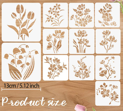 12 Pcs Large Flower Stencils for Painting, 5.12 X 5.12 Inch Flower Stencils for Crafts Reusable, Wood and Wall Stencils for Painting Large Pattern, DIY Templates Holiday Wall Paper (I) - style: I