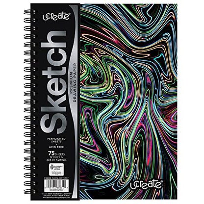 UCreate Fashion Poly Sketch Book, Neon Abstract Design, 9" x 12", 75 Sheets - style: Neon Abstract; 9" x 12"