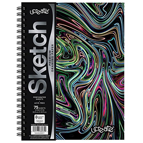 UCreate Fashion Poly Sketch Book, Neon Abstract Design, 9" x 12", 75 Sheets - style: Neon Abstract; 9" x 12"