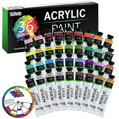 U.S. Art Supply 36 Color Professional Acrylic Paint Set in 12ml Tubes | Painting Supplies for Adults, Artists, Students, Beginners - Canvas Portrait Paintings