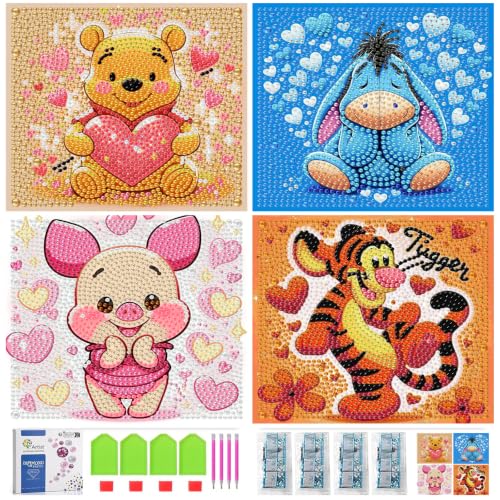 LWZAYS Diamond Painting Art Kit for Kids, Crafts for 4-8-12 Kids Gem Art | 4 Pack DIY Crafts 5D Diamond Art Kit for Kids, Full Round Drill Big Gem Art for Kid,Home Wall Decoration 6X6 inch - color: Colorful gems-2