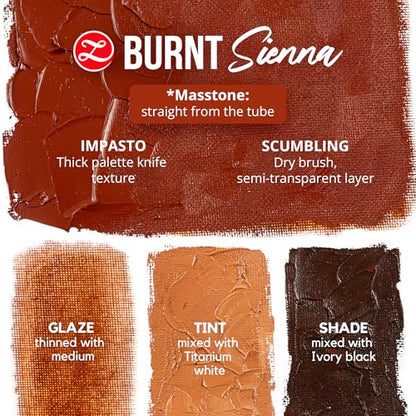 ZenART Professional Oil Paint Set - Artist Grade Burnt Sienna - 2x50ml | Non-Toxic, Buttery Consistency, Rich Pigment, Lightfast Oil Paints for Primed Surface Canvas, Fine Art, Portraits & Landscape - color: Burnt Sienna
