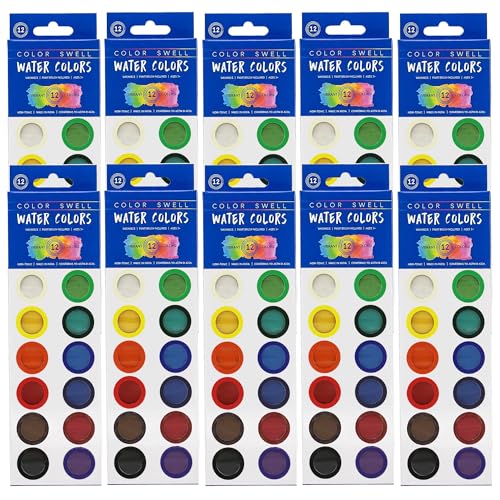 Color Swell Bulk Dry Watercolors, 12 Colors, 10 Pack | Brushes - size: 10 Pack | 12 Colors