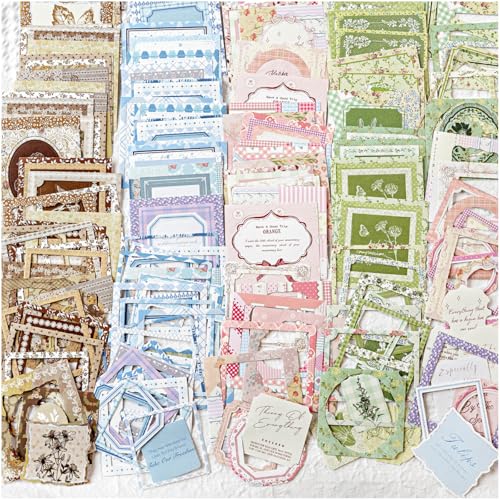 Vintage Kiss-Cut Frame Stickers for journaling, 4 Assorted Colors Floral Leaf Candy Series Diecut Sticker for Scrapbooking, Junk Journal Supplies, Collage, Card Making, Crafts Arts - color: 80 Diecut Frame Stickers Set