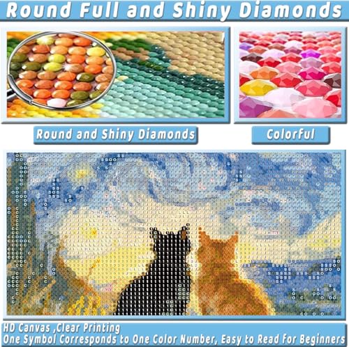 Black Cat Diamond Art Kits for Adults Cute Diamond Painting Kit Beginner - color: DP03668, size: Round Drill