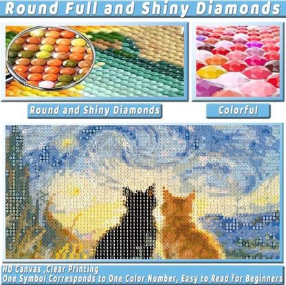 Black Cat Diamond Art Kits for Adults Cute Diamond Painting Kit Beginner - color: DP03668, size: Round Drill