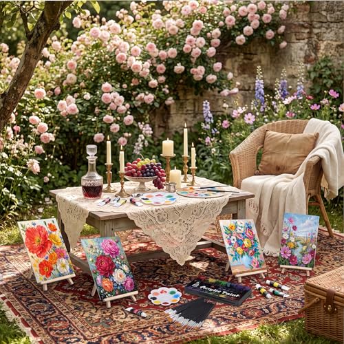 Cholemy 36 Pcs Paint and Sip Kit Gift for Adults 8''x10'',Summer Flowers | Pre Drawn Canvas, Painting DIY Afro Acrylic Painting Kit, Wood Easel Brushes, Date Night Bulk, Summer Halloween Party - style: Summer Flowers