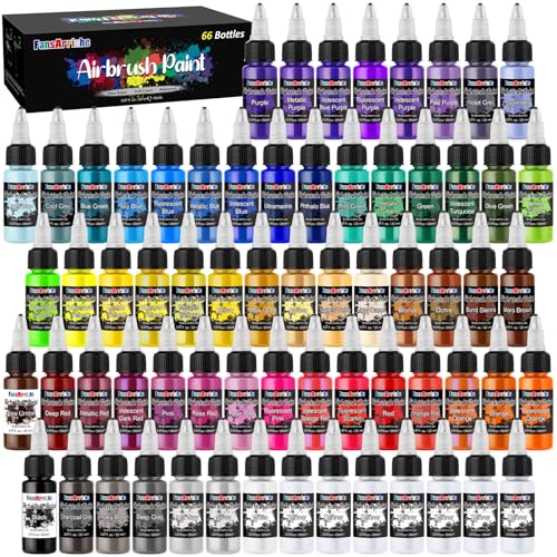 FansArriche Airbrush Paint, 59 Colors with 7 Thinners, 20 ml/Bottle | Acrylic Air Brush Painting Set, Ready to Spray Water-Based Opaque & Neon & Iridescent Airbrush Kit for Artists - color: 59 Colors with 7 Thinnners