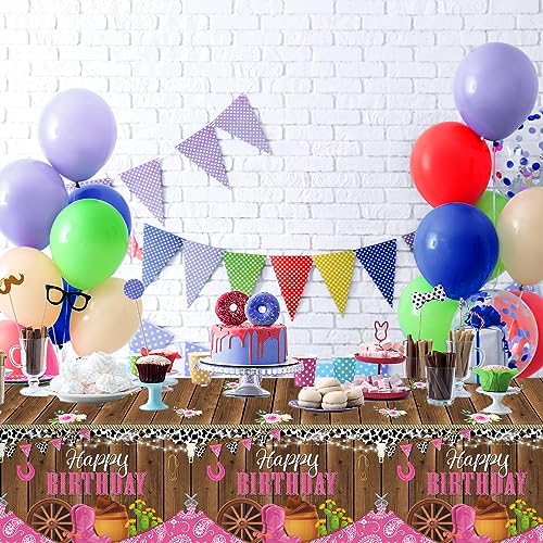 3 Pcs Western Cowgirl Birthday Party Tablecloth 108 x 54 Inch Cowgirl Theme Tablecover Plastic Cowboy Rodeo Table Cloth West Theme Party Decoration and Supplies for Girl Birthday Baby Shower Party - style: Western Cowgirl