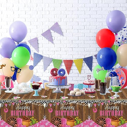 3 Pcs Western Cowgirl Birthday Party Tablecloth 108 x 54 Inch Cowgirl Theme Tablecover Plastic Cowboy Rodeo Table Cloth West Theme Party Decoration and Supplies for Girl Birthday Baby Shower Party - style: Western Cowgirl