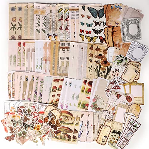 EWPJDK 200 PCS Vintage Scrapbook Supplies for Junk Journal | DIY Paper Stickers Ephemera Pack for Art Journaling, Bullet Craft, Collage, Aesthetic Gift