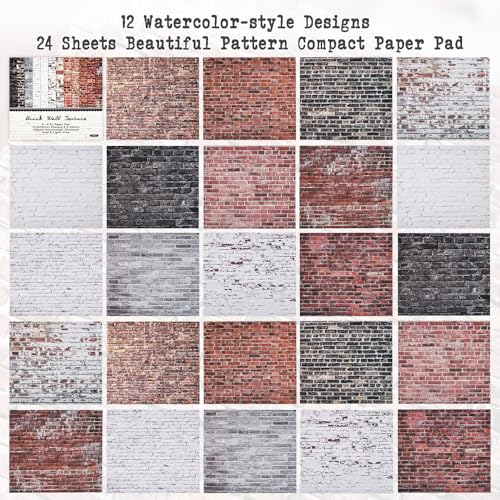 6x6 Scrapbook Paper Pad – 24 Sheets Brick Wall Texture Paper | for Junk Journal & Card Making – Easy-to-Handle Premium Cardstock for Photo Safe Memory Keeping - color: Wall Brick Pad