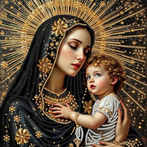 PKLZQSH Virgin Mary Diamond Painting for Adults, 5D Virgin Mary Diamond Art Kits for Beginners, DIY Full Round Drill Paint by Diamonds Dot Gem Art for Adults, Home Wall Decor 12X12inch - color: 25-08 Virgin Mary