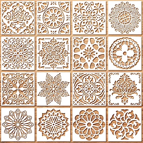 32pcs 6x6in Mandala Stencils for Painting Diwali Rangoli Washable | Stencils for Painting on Wood Rangoli Art Supplies Flower Template for Floor Wall Tile Fabric Wood DIY Decor Diwali stencils