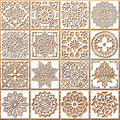 32pcs 6x6in Mandala Stencils for Painting Diwali Rangoli Washable | Stencils for Painting on Wood Rangoli Art Supplies Flower Template for Floor Wall Tile Fabric Wood DIY Decor Diwali stencils