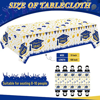 Kinlop 3 Pcs Graduation Tablecloths Class of 2026 Graduation Party Decoration Supplies 51 x 108 Plastic Congrats Grad Table Covers Disposable Graduate Tablecloths(Blue, Gold) - color: Blue, Gold