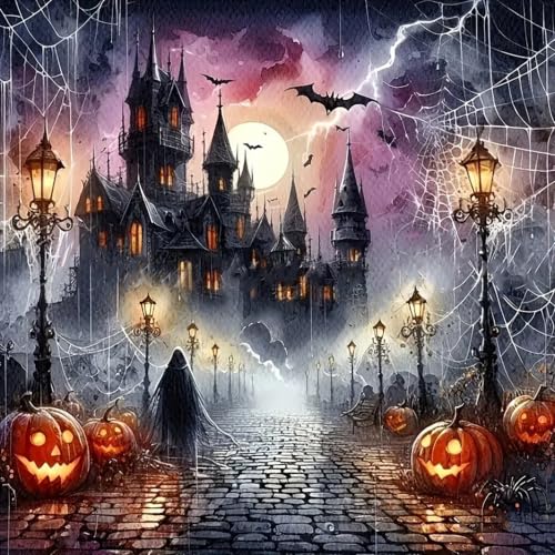5D Halloween Haunted House Diamond Painting Kits for Adults 13.7x13.7 Inch - color: KM1238-1