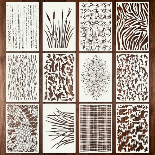 Geometric Texture Stencils for Crafts Reusable 12Pcs Stencils(12X8 Inch) - color: Texture 33