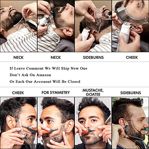 Men's Beard Shaping Tool With Inbuilt Comb Transparent Template Styling Comb Templates for Goatee Mustache Sideburns, Jaw Cheek/Neck Line, Symmetric/Curve/Step Cut (Clear)