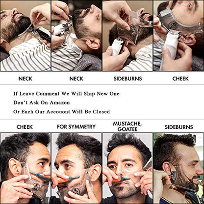 Men's Beard Shaping Tool With Inbuilt Comb Transparent Template Styling Comb Templates for Goatee Mustache Sideburns, Jaw Cheek/Neck Line, Symmetric/Curve/Step Cut (Clear)