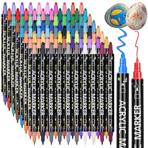 80 Colors Dual Tip Acrylic Paint Markers, Fine Tip and Dot Tip Paint Pens for Rock Painting, Acrylic Paint Markers for Wood, Glass, Ceramic, Fabric, Metal, Plastic, Paper, Canvas, DIY Art Supplies - color: 80 Colors
