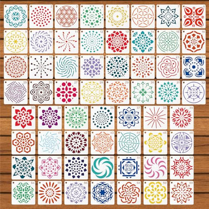 60pcs Mandala Stencils for Painting, Mandala Dotting Templates (Style 1) | 2x2 Inch Reusable PET Crafts Art Drawing Stencil for Rocks Wood Furniture Canvas Fabric Decoration DIY Projects - style: C
