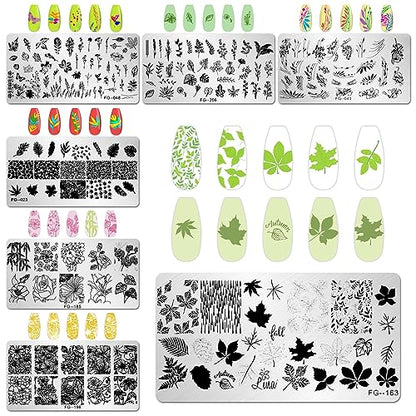 AddFavor Nail Stamper Kit 7pcs Nail Stamping Plates Flower Leaf Maple Nail Stencils with 2 Stamp and 2 Scraper for Home Salon Manicure Design Supplies Tools - color: Style B