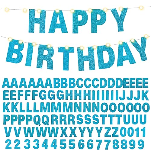 TaoBary 112 Pcs DIY Letter Kit Glitter Customizable Banner Letters Include 107 Letters and Numbers 3 Rope and 2 Needles for Birthday Halloween Christmas Wedding Valentine Party Decor(Baby Blue) - color: Baby Blue