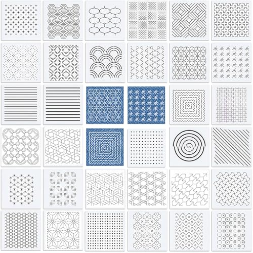 33PCS Plastic Sashiko Stencil Set 4.7 X 4.7 Inch Geometric Embroidery Pattern Templates Drawing Line Quilting Stencil for DIY Sewing Hand Quilting Embroidery - size: 33PCS 4.7 X 4.7 Inch