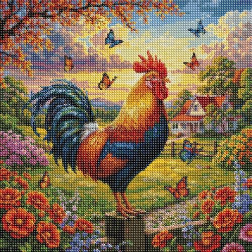 Diamond Painting Kit for Adults small diamond painting kits Colorful Rooster Farm Scene Full Drill Diamond Art DIY Embroidery Kit Butterfly Garden Landscape Home Wall Decor 14X14 Inch - color: FYZZ-140