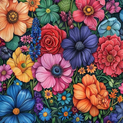 Xylogist Flowers Diamond Art Kits for Adults,5D Diamond Painting for Adults | Cluster of Flowers Diamond Painting Kit, DIY Full Drill Gem Art for Adults for Home Wall Decor 14x14 Inch - color: Cluster of Flowers, size: 13.8x13.8in(35x35cm)