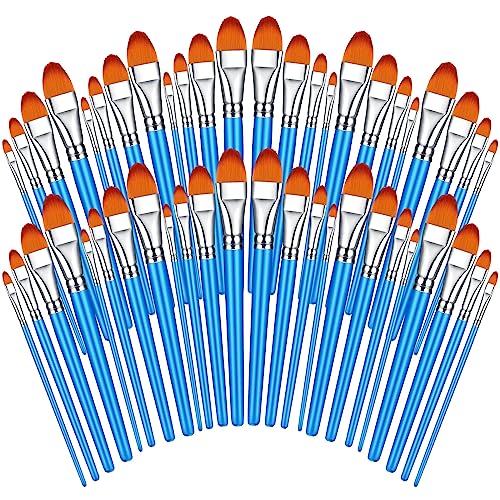 Sherr 48 Pcs Paint Brush Set Bulk Acrylic Brush Wood Paint for Detail Art Crafts Kids Artist Adult Watercolor Oil Face Body(1.1, 1, 0.8, 0.7 Inch,Filbert Style) - color: Filbert Style, size: 1.1, 1 0.8, 0.7 Inch