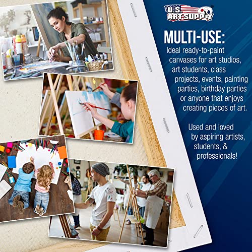 U.S. Art Supply 8 x 16 inch Stretched Canvas for Painting, 12oz Triple Primed, 6-Pack - Professional Artist Quality White Blank 3/4" Profile, 100% Cotton, Heavy-Weight Gesso - Acrylic Pouring, Oil - size: 8" x 16"