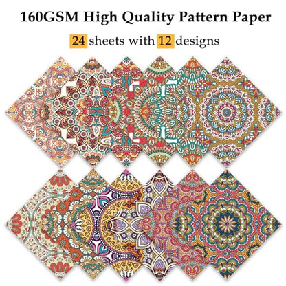 Scrapbook Paper, 24 Sheets 6"×6" 160gsm Single-Sided Patterned Cardstock - color: 24 sheets-datura