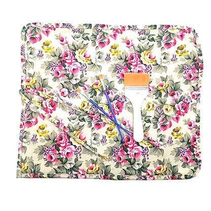 Funny live Paint Brush Holder Art Supplies, Artist Paint Brush & Storage Organizer Roll-Up Case Bag, Protect Acrylic Oil Watercolor Paintbrushes (Flower 22 Slot Pockets) - color: Flower 22 Slot Pockets