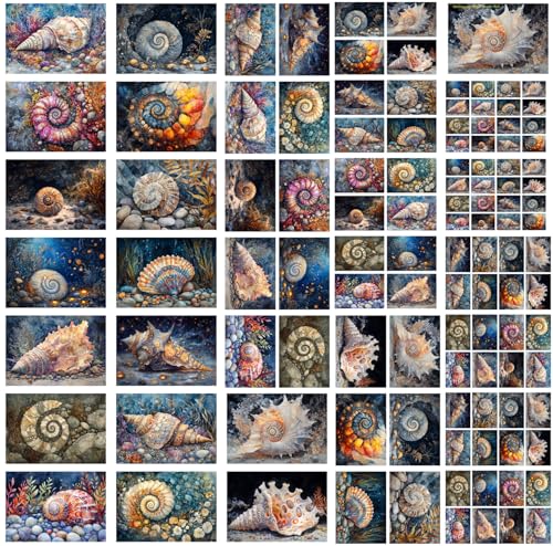 Decoupage Paper Pack (35 Sheets 6"x8") Spiral Shells Collection ~ Intricately Painted Underwater Snail and Conch Shells in Dreamy Ocean Landscapes, Rich in Detail, Texture, and Marine Color - color: eight