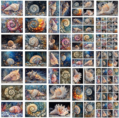 Decoupage Paper Pack (35 Sheets 6"x8") Spiral Shells Collection ~ Intricately Painted Underwater Snail and Conch Shells in Dreamy Ocean Landscapes, Rich in Detail, Texture, and Marine Color - color: eight