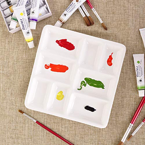 VanEnjoy White Square Ceramic Artist Paint Palette,Porcelain Watercolor Palette,Ceramic Mixing Tray for Watercolor Gouache Painting