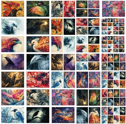 Decoupage Paper Pack (35 Sheets 6"x8") Mythic Bird Visions ~ Surreal Bird Portraits in Vivid, Dreamlike Color palettes Blending Cosmic Themes, Mosaic Feathers, and Mythical Animal hybrids - color: Six