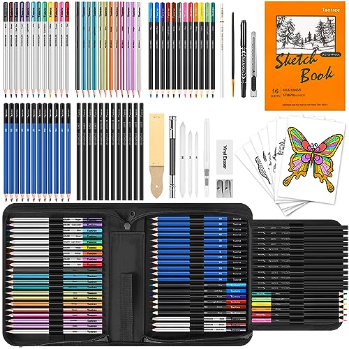 Taotree 81 Pack Art Supplies for Adults, Pro Art Kit Drawing Pencils Set | Drawing Supplies Sketching Kit Sketch Book, Colored Graphite, Watercolor, Metallic, Charcoal Pencils Sketch Set for Artists