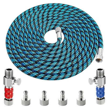 DEELEDM 1/8" Airbrush Quick Connect with 10ft Hose & 4 Male Connectors | Adjustable pressure hose adapter, blue spray hose, quick release design for airbrushing, model painting & DIY crafts