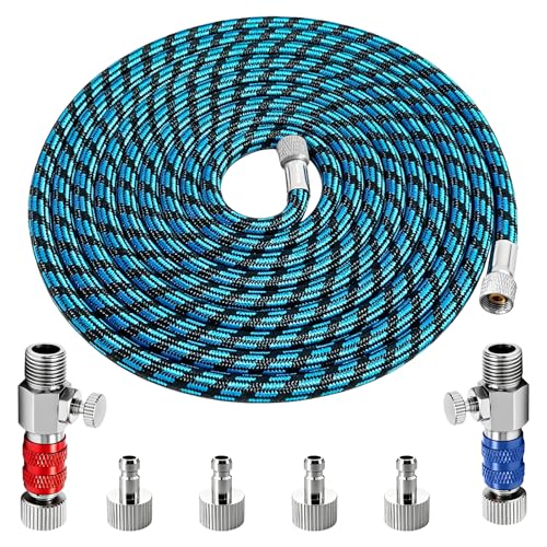 DEELEDM 1/8" Airbrush Quick Connect with 10ft Hose & 4 Male Connectors | Adjustable pressure hose adapter, blue spray hose, quick release design for airbrushing, model painting & DIY crafts
