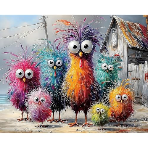 Chicken Diamond Art Kits for Adults Diamond Painting Kit for Beginner | Animal Beach 5D DIY Funny Diamond Dots Full Drill Crafts for Gem Art Dot Art for Adults Home Wall Decor for Teens 12x16 in - color: DP03706
