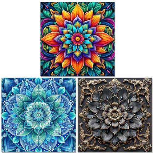 Gemozaic 3 Pack Diamond Painting Kits for Adults, Mandala Diamond Art Kits for Beginners, Adults' Round Gem Craft Painting for Gift Home Wall Decor, 12x12 Inch - color: G9209+G9210+G9211