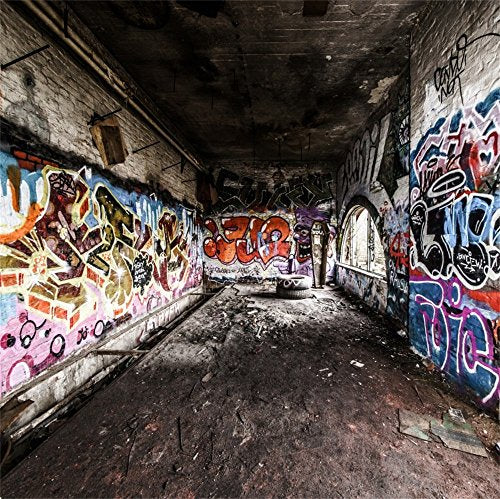8x8ft Graffiti Wall Backdrops for Photography Underground Subway Dirty Grunge Street Graffito Birck Wall Punk Style Photoshoot Background Kids Adults Portrait Backdrops Photo Booth Studio Props