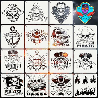 Skull Pirate Stencils for Crafts Reusable 15Pcs Stencils(5.9X5.9 Inch) - color: Skull 5