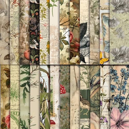 48 Sheets Vintage Forest Scrapbook Paper,Vintage Forest Pattern Decorative Scrapbook Paper for Journals DIY Cards and Photo Albums,Aesthetic Craft Supplies - color: Vintage Forest