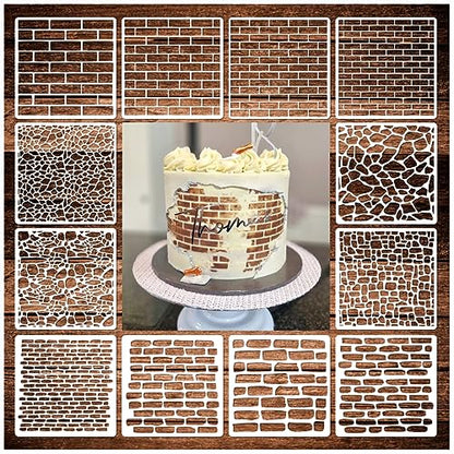12 Pieces Brick Stencil Template, 6" x 6" Brick Wall Stencil Reusable Crafts Stencils for DIY Crafts Cookie Cake Journaling Scrapbooking Card Making Airbrushing Painting or Mixed Media (12-Brick) - style: 12-Brick