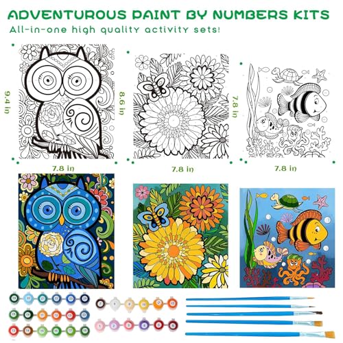 3 Pack Paint by Numbers for Kids Ages 8-12, Pre-Printed Acrylic Oil Painting, Includes (8x10, 8x9, 8x8 inch) Framed Canvas with 30 Acrylic Paint Pots, 5 Brushes for Kids, Art Supplies for Kids 9-12 - color: Undersea