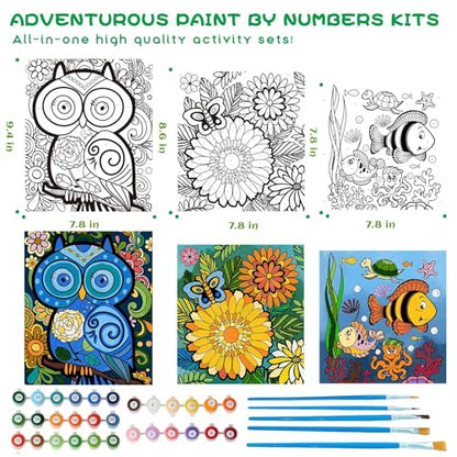 3 Pack Paint by Numbers for Kids Ages 8-12, Pre-Printed Acrylic Oil Painting, Includes (8x10, 8x9, 8x8 inch) Framed Canvas with 30 Acrylic Paint Pots, 5 Brushes for Kids, Art Supplies for Kids 9-12 - color: Undersea